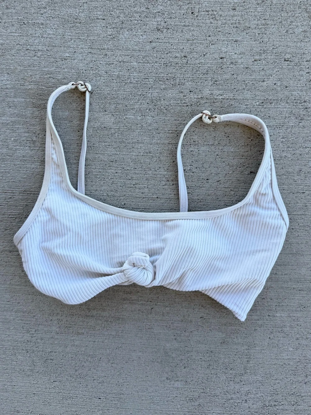 Frankies Bikinis White Ribbed Knot Front Bikini Top Size S
